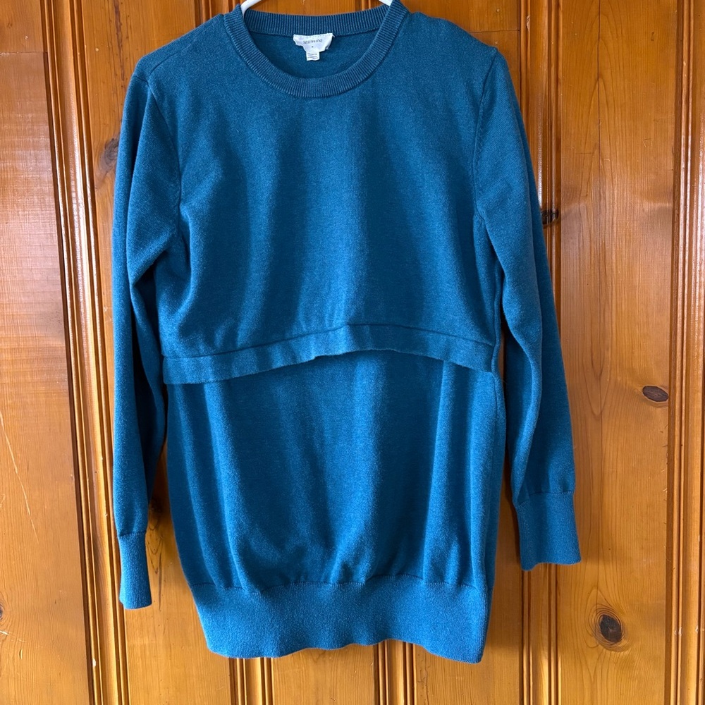 Seraphine - Teal Scoop Neck Maternity Sweater - M